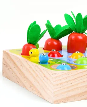 Jocuri de pescuit magnetic și trăgând ridiche joc copii jucarii din lemn fermă Distractiv joc Montessori jucarii pentru copii de învățare de zi jucărie