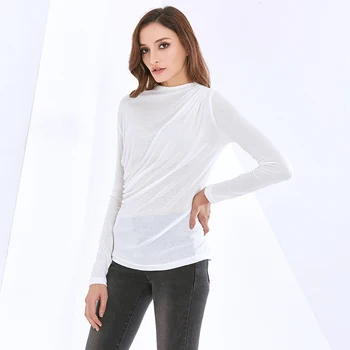 TWOTWINSTYLE Minimalist Casual Tricou Pentru Femei O Gatului Maneca Lunga Solid Tricouri Femei Moda Haine Noi 2020 Stil Toamna