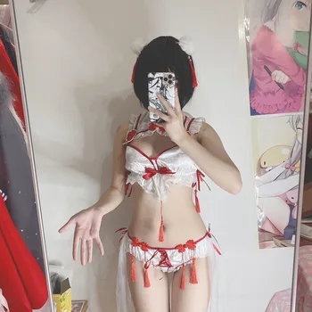 Retro Drăguț Somn Topuri Anime Lenjerie Sexy Cosplay Demon pentru Femei Gotice Punk Mic Diavol Kawaii Set de Sutien Roleplay Menajera Utilaje