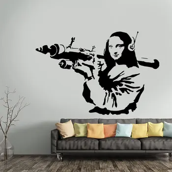Banksy Vinil Perete Decal Mona Lisa Lansator De Rachete, Davinci Arta Graffiti Autocolant Z218