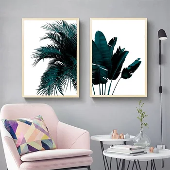 Frunze de plante de Arta de Perete Panza Pictura Nordică Postere si Printuri Frunze de Pictură Frunze Verde Decorare Imagine Imagine fără chenar