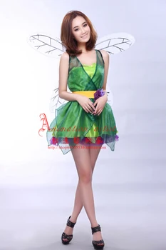 Mascat de Halloween cosplay drăguț Expertul costum de Zână aripi de Înger adult zână floare verde pentru îmbrăcăminte(rochie+aripi+curea)