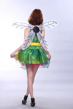 Mascat de Halloween cosplay drăguț Expertul costum de Zână aripi de Înger adult zână floare verde pentru îmbrăcăminte(rochie+aripi+curea)
