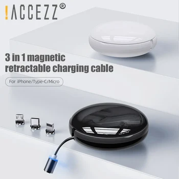 !ACCEZZ Cablu de Încărcare Magnetic Pentru iPhone 11 Pro Max XS XR Samsung Micro USB de Tip C Retractabil Rapid Magnet Încărcător Cablu de Cablu