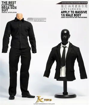 JXTOYS-034 1/6 Scară de sex Masculin Negru Vest Costum Negru cu Alb 2 Culori Tricou Haine pentru Corp Musculos Figura