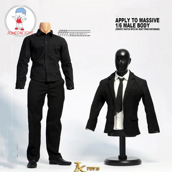 JXTOYS-034 1/6 Scară de sex Masculin Negru Vest Costum Negru cu Alb 2 Culori Tricou Haine pentru Corp Musculos Figura