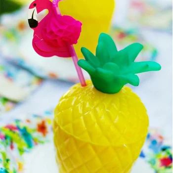 Petrecere de vara, Ananas, nucă de Cocos Bea Cupe cu Paie pahar de Plastic pentru Petrecere Hawaiian Consumabile Flamingo Tema Luau Party Tropical