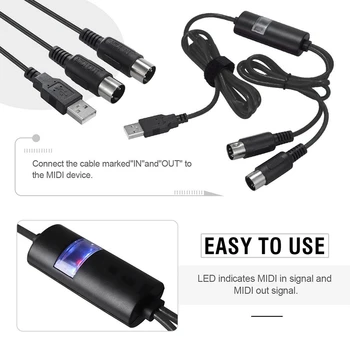 2 Metri USB la Cablu MIDI Pian Electric cu Tambur Muzica de Chitara Compila Interfață Cablu Adaptor Converter Suport pentru Windows și Mac OS