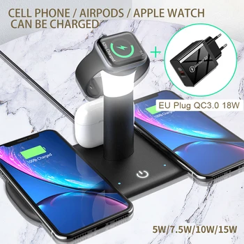 15W Qi Rapid Încărcător Wireless Pentru iPhone 12 11 XR X 8 Apple Watch 5 in 1 Cu Lumina Lampă de Încărcare Stație de Andocare Airpods Pro iWatch