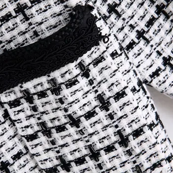 Stil francez Mici Diagonal Tweed Cusătură Liber Feminin Strat 2019 Noi V-neck Single-breasted cu mâneci Lungi Tricot pentru Femei Jacheta Topuri