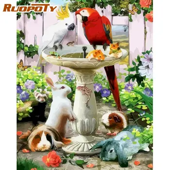 RUOPOTY 60x75cm Tablou De Numere Kituri Pentru Adulți 60x75cm Încadrată Iepurele Si Papagalul Animal Pictura de Perete Manual de Arte