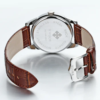 WWOOR Brand de Lux Ceasuri Barbati Zi Data Analog Cuarț Ceas pentru Bărbați Impermeabil Ceas de mână de sex Masculin Maro Curea din Piele Încheietura mîinii Ceas cu Ceas