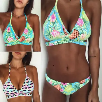 Femei sexy costum de Baie Ananas imprimare Set de Bikini căpăstru Bandaj de costume de Baie Push-up Sutien de costum de Baie cu talie joasa beachwear 2019