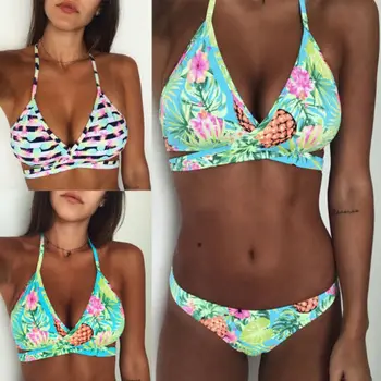 Femei sexy costum de Baie Ananas imprimare Set de Bikini căpăstru Bandaj de costume de Baie Push-up Sutien de costum de Baie cu talie joasa beachwear 2019