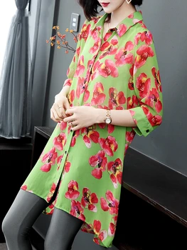Primavara-Vara Pentru Femei De Moda Femael Liber Maneca 3/4 Floare Verde Cu Imprimeu Bluza Șifon Bluze , Femei Bluza Cardigan Bluze Top