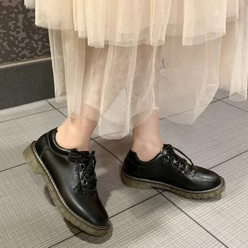 Stil britanic jk mici pantofi din piele modele de bază 2019 noi bumbac pantofi femei toamna și iarna cald retro dantelă brosa pantofi