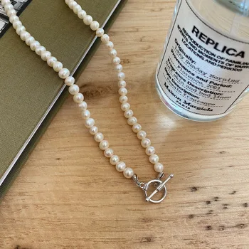Amaiyllis Argint 925 OT Clavicula Lanț Colier de apă Dulce Pearl 8mm Colier cu Pandantive Pentru Femei de Vară de Bijuterii Cadou