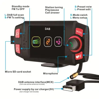 Auto DAB Radio De 2.4 Inch Ecran Color de Redare de Muzică Bluetooth Player TF Card Aux DAB Digital Stereo MP3 Radio FM Transmițător