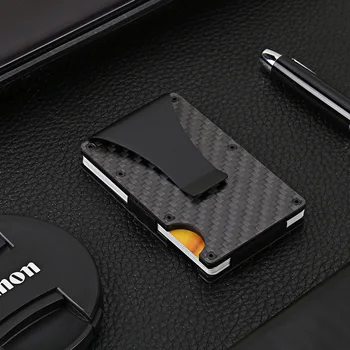 DIENQI Fibra de Carbon Rfid Bărbați Metal Portofele Slim Mici Subțiri Mini Trifold Wallet Black Inteligent de sex Masculin Card Geanta Sac de Bani Vallet 2021