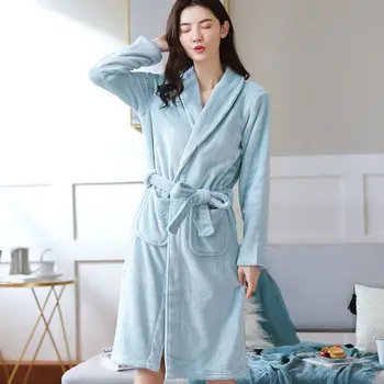 Haine Pentru Femei De Iarnă Maneca Lunga Flanel Halate De Baie Femei Pijamale Cald Fleece Coral Stil Coreean Print Elegant Pijamale Chic New