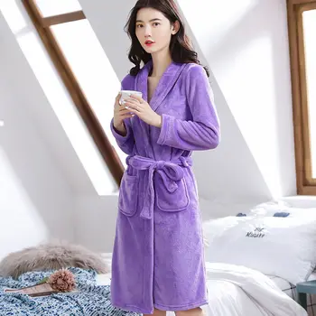 Haine Pentru Femei De Iarnă Maneca Lunga Flanel Halate De Baie Femei Pijamale Cald Fleece Coral Stil Coreean Print Elegant Pijamale Chic New