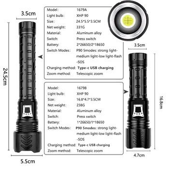Puternic 4 Core XHP90 LED-uri Lanterna Cu Baterie Display Portabil Torh impermeabil în aer liber lumina Potrivita pentru camping, aventura