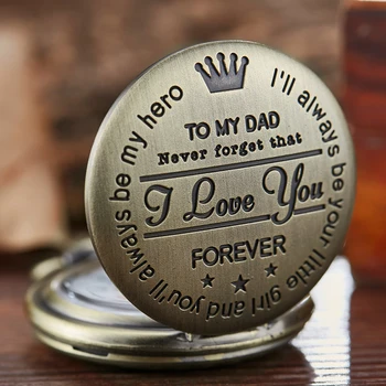 Ceas de buzunar de LA TATA TE IUBESC Gravate cu Laser Cuarț Ceas Flip pentru Tati de Ziua Tatălui Ziua în Prezent Fob Lanț de Ceas Cadou