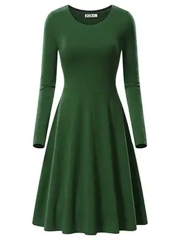 Noua Moda pentru femei clothhing rochii de culoare Solidă rotund O - decolteu larg în vrac cu maneci lungi de toamnă și de iarnă rochie Casual