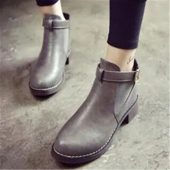 Toamna Femei Glezna Cizme toc Pătrat Moda Vintage Pantofi din Piele pentru Femei Curea Cataramă Rotund Toe Casual Cizme Scurte Negre