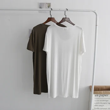Mundell solid V-neck loose femeii rochie de lungime medie slim modal T-shirt fusta top de vara tricou bottom