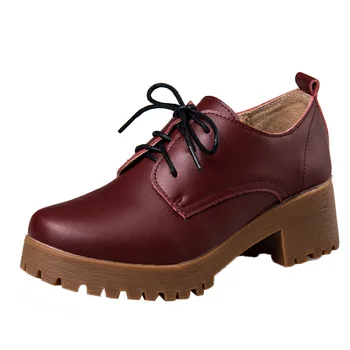 OUKAHUI Primăvara\Iarnă Stil Britanic Pantofi din Piele Femei Toc Pătrat Plat Pantofi Platforma Femeie Dantela-Up Pantofi Oxford Pentru Femei