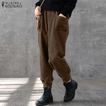 Toamna Epocă Pantaloni de Catifea ZANZEA Plus Dimensiune Pantaloni Harem pentru Femei Talie Elastic Pantaloni Lungi Casual Pierde Nap Pantalon Halat