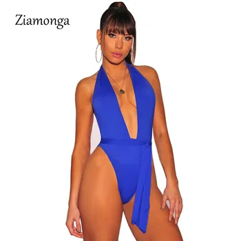 Ziamonga Bandaj Salopetă Body Femei Costum De Baie Cu Talie Înaltă Monokini Halter Dublu Curea De Plajă, Costume Sexy Backless Salopete