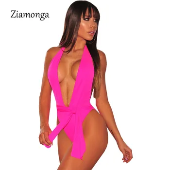 Ziamonga Bandaj Salopetă Body Femei Costum De Baie Cu Talie Înaltă Monokini Halter Dublu Curea De Plajă, Costume Sexy Backless Salopete