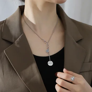 Trend argint 925 link-ul lanț colier zâmbet și inițială pandantiv coliere pentru femei