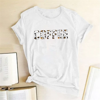 Cafea Scrisoare de Imprimare tricouri Femei Tricouri de Vara Tricou pentru Femei, Moda Femei, Haine Casual Harajuku Sus Camisetas Mujer