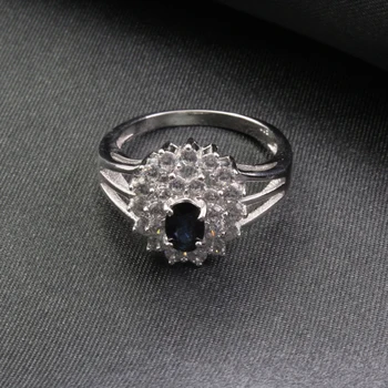 Elegant argint inel cu safir 4 mm * 6 mm reale întuneric albastru safir real argint 925 0.5 ct safir inel de nunta romantic cadou