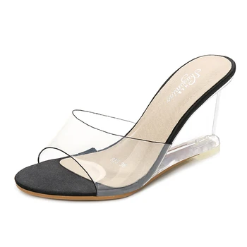 Pană Femei Papuci PVC Transparent Sandale de Doamnelor Pantofi de Vara Sexy Cristal cu Toc Înalt de 8 cm Feminin Papuci de Plajă Leneș Pantofi