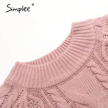 Simplee roz solide femei tricotaje de iarna 2020 pulover pulover pulovere lantern maneca pulovere plus dimensiune gol afară pulover