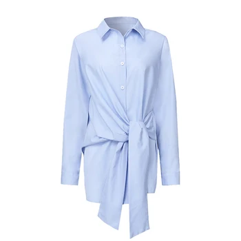 Tricouri Arc Legat Vara Toamna Doamnelor Alb Cu Maneci Lungi Buton-Up Bluza Lunga Topuri Femeile 2020 Supradimensionate Plus Dimensiune Haine De Moda