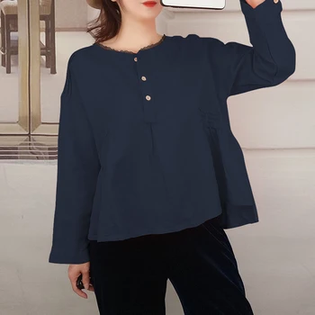 ZANZEA 2021 Elegant din Bumbac Tricouri Femei Toamna Bluza Casual cu Maneci Lungi Blusas de sex Feminin Dantela Mozaic Topuri Plus Dimensiune Tunica 7