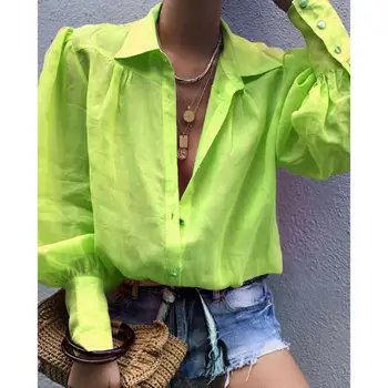 Hirigin Femei V-Neck Maneca Lunga Vrac Solid Shirt Doamnelor Fața Butonul Bluze Topuri