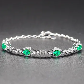 Cristal verde smarald, pietre pretioase, diamante, bratari de lanț pentru femei de aur alb culoare argintie bijuterii bijoux moda bague cadouri