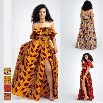 Moda Africană Haine pentru Femei Dashiki Print Maxi Rochii de Umăr Pe Africaine Bazin Elastic Doamnelor Fusta Petrecere Vestidos