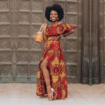 Moda Africană Haine pentru Femei Dashiki Print Maxi Rochii de Umăr Pe Africaine Bazin Elastic Doamnelor Fusta Petrecere Vestidos