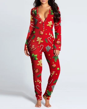 Crăciun Salopeta Pijama Femei De Iarnă De Imprimare Cald Maneca Lunga, Pijamale Crăciun Drăguț Fermoar Cu Gluga Îmbrăcăminte De Noapte De Acasă Purta Costume
