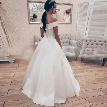 Simplu, Elegant, Alb Fildeș Satin Rochie de Mireasa Printesa Rochie de Bal Corsetul de Pe Umăr Rochie de Mireasa Lung vestidos de novia 2020