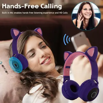 JINSERTA Bluetooth 5.0 Stereo Pisică Ureche Căști Copii Căști de Gaming Headset 3 Culori Stralucitoare Intermitente Casti Cu Microfon