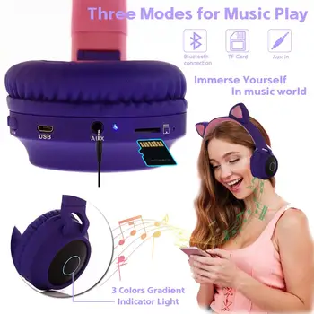 JINSERTA Bluetooth 5.0 Stereo Pisică Ureche Căști Copii Căști de Gaming Headset 3 Culori Stralucitoare Intermitente Casti Cu Microfon