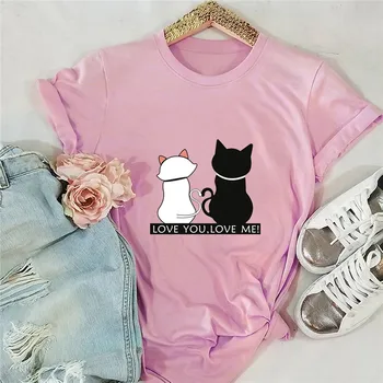 Plus Dimensiune S-5XL Pisica Minunat Print Bumbac pentru Femei T-shirt pentru Femei Cămăși pentru O Gâtului Maneca Scurta de Vara Tricou Top Femei T Shirt